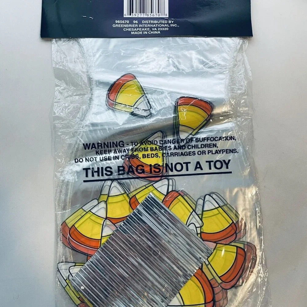 25 Count Halloween Holiday Party Treat Bags With Ties Candy Corn Clear Design